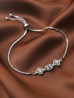 Estele - Rhodium Plated CZ Floral Motif Adjustable Bracelet for Women