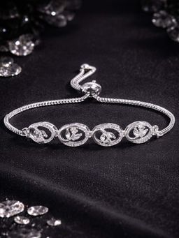 Estele - Lightweight CZ Oval Leaf Bracelet | Rhodium Finish | Everyday Elegance