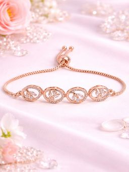 Estele - Rose Gold CZ Oval Leaf Pattern Bracelet | Lightweight |Elegant Party Jewelry