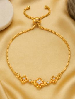 Estele - Gold Finish CZ Flower Link Bracelet | Adjustable Fit | Everyday Chic Look