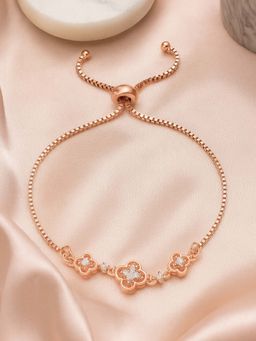 Estele - Rose Gold CZ Floral Charm Bracelet | Flexible Fit | Elegant Party Wear