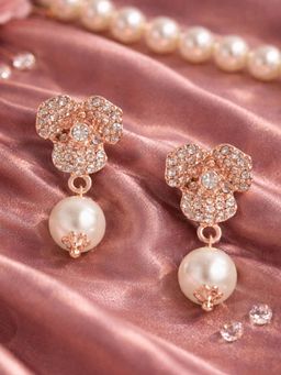 Estele - Luxe Rose Gold Floral Pearl Drop Earrings|Perfect for Parties & Occasions