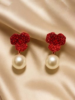 Estele - Sparkling Rose Gold Floral Earrings with Classic Pearl Drop for Women