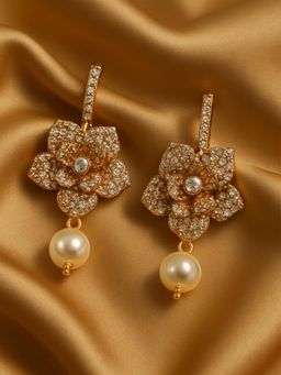Estele - Rose Gold Plated Floral Pearl Drop Earrings for Women|Daily Office to Party Style