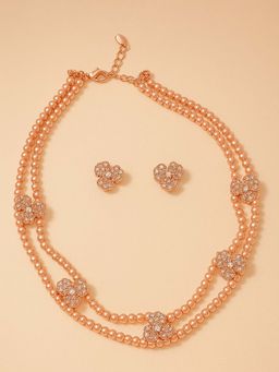 Estele - Rose with Pearls Layered Necklace Set|Gold Finish Yellow Pearls|Occasion Wear