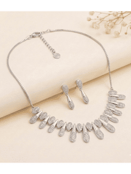 Estele - Dazzling Rhodium Plated Capsule Drop CZ Necklace Set for Cocktail & Party Wear