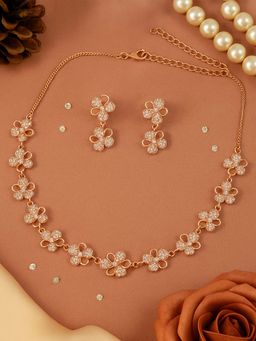 Estele - Rosegold Plated Delicate Floral Chain CZ Necklace Set for Festive Occasions