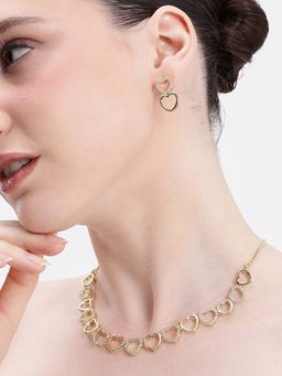 Estele - Elegant Heart Motif Necklace Design Gold Plated White CZ Necklace Set for Celebration Wear