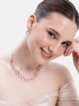 Estele - Rosegold Plated Heart Design Necklace Set for Office & Party for women