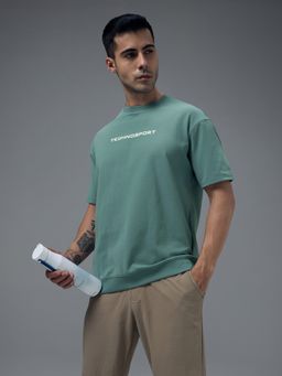 Technosport - Men Green Printed Oversized Fit Crew Neck T-Shirt