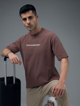 Technosport - Men Mauve Printed Oversized Fit Crew Neck T-Shirt