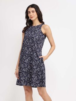 FableStreet - Blue Cotton Paisley Print Mini Dress