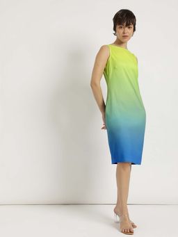 FableStreet - Green Ombre Shift Knee Length Dress