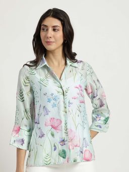 FableStreet - Aqua Sheer Chanderi Shirt