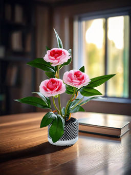 The Better Home - Pink Beautiful Pink Flower Artificial Plant with Pot