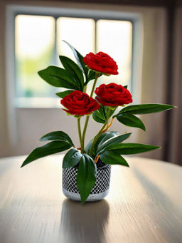 The Better Home - Red Beautiful Red Flower Artificial Plant with Pot