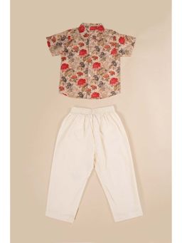 Poochkie - Beige Floral Shirt and Pant (Set of 2)