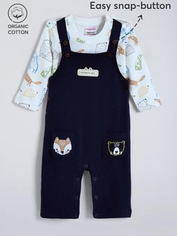 Hopscotch - Cotton Animal Embroidered T-Shirt and Dungaree