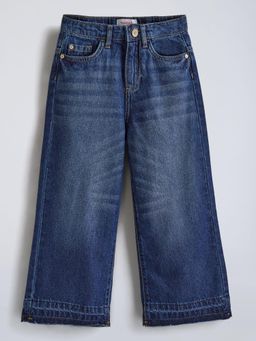 Hopscotch - Frayed Wide Leg Fit Cotton Jeans