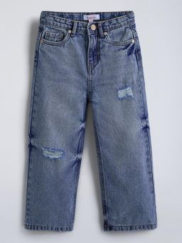 Hopscotch - Ripped Straight Fit Cotton Jeans