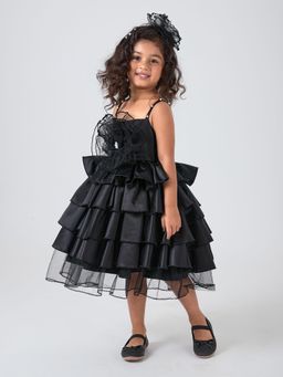 Hopscotch - Floral Applique Pearl Dress With Headband