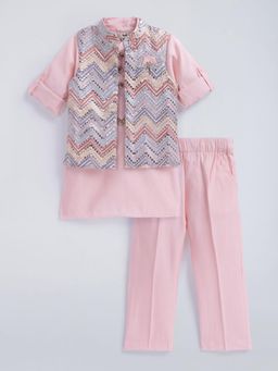 Hopscotch - Zigzag Embroidery Kurta Nehru Jacket and Pant