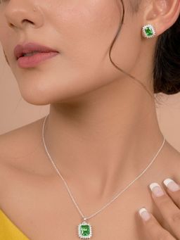 Margento Jewels - 925 Sterling Silver Natural Green Emerald Topaz Set Of 2