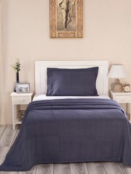 Maspar - Hues Nouveau Tradition Zigwine 280 GSM Polyester Blue Woven Yarn Dyed Single Bed Cover