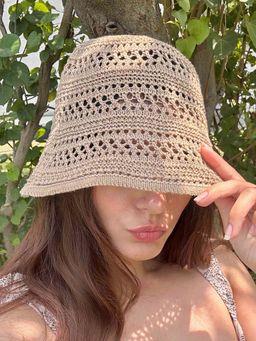 Hair Drama Co. - Hollow Knitted Crochet Sun Bucket Hat - Beige