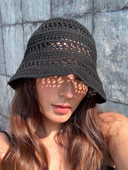 Hair Drama Co. - Hollow Knitted Crochet Sun Bucket Hat - Black