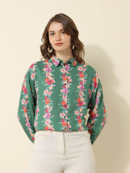 U.S. POLO ASSN. - Floral Printed Regular Fit Green Shirt