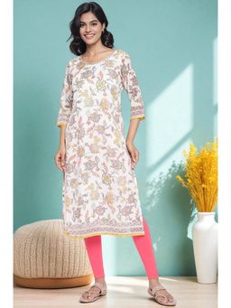 Aurelia - Women's Off White Foil Printed Lace Straight Kota Kurta
