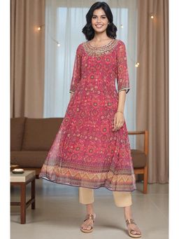 Aurelia - Women's Embroidered Zari Chinon Flared Kurta