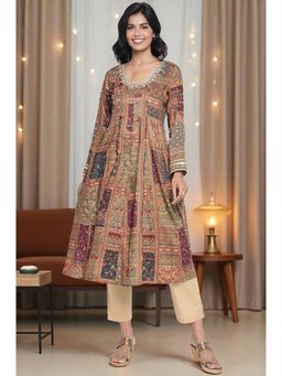 Aurelia - Women's Multicolor Embroidered Zari Muslin Flared Kurta
