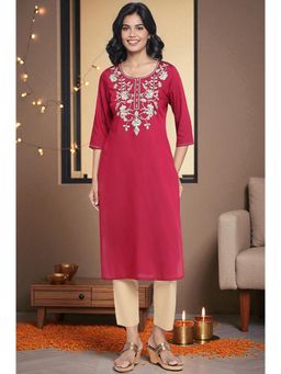 Aurelia - Women's Maroon Zari Embroidery Straight Kurta