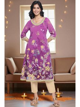 Aurelia - Women's Purple Digital Printed Muslin Straight Kurta