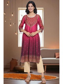 Aurelia - Women's Pink Bead Embellished Straight Kurta