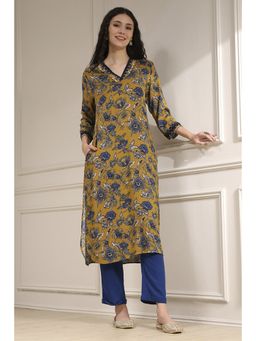 Biba - Women Mustard Viscose Rayon Straight Printed Kurta
