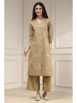 Biba - Women Beige Cotton Straight Printed Kurta