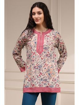Biba - Women Beige Polyester Straight Printed Kurti