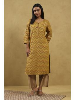 Rangriti - Women Yellow Viscose Blend Printed Straight Kurta