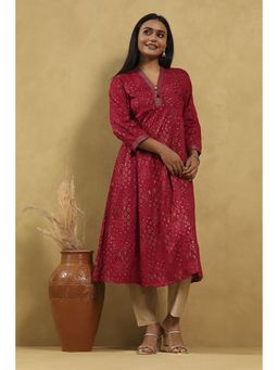 Rangriti - Women Red Viscose Rayon Printed Kalidar Kurta