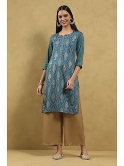 Rangriti - Women Blue Viscose Blend Printed Straight Kurta