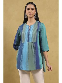 Rangriti - Women Blue Viscose Blend Solid Tiered Kurti