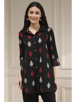 Biba - Women Black Cotton Straight Yarn Dyed Short Kurti