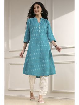 Biba - Women Blue Cotton Straight Yarn Dyed Kurta