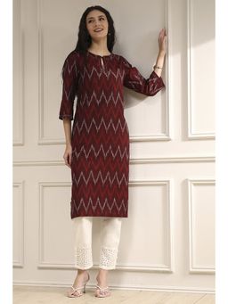 Biba - Women Maroon Cotton Straight Yarn Dyed Kurta