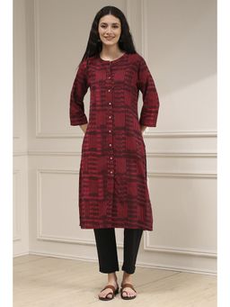 Biba - Women Maroon Cotton Straight Yarn Dyed Kurta