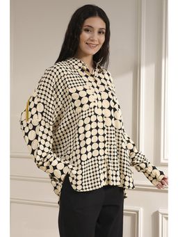 Biba - Women Ivory Viscose Asymmetric Printed Shirt