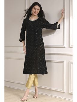 Biba - Women Black Polyester Straight Solid Kurta with Inner